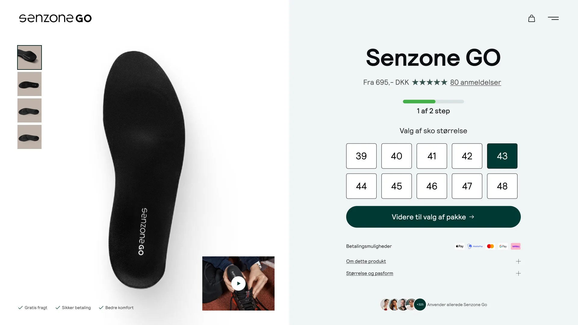 senzone go product page step 1